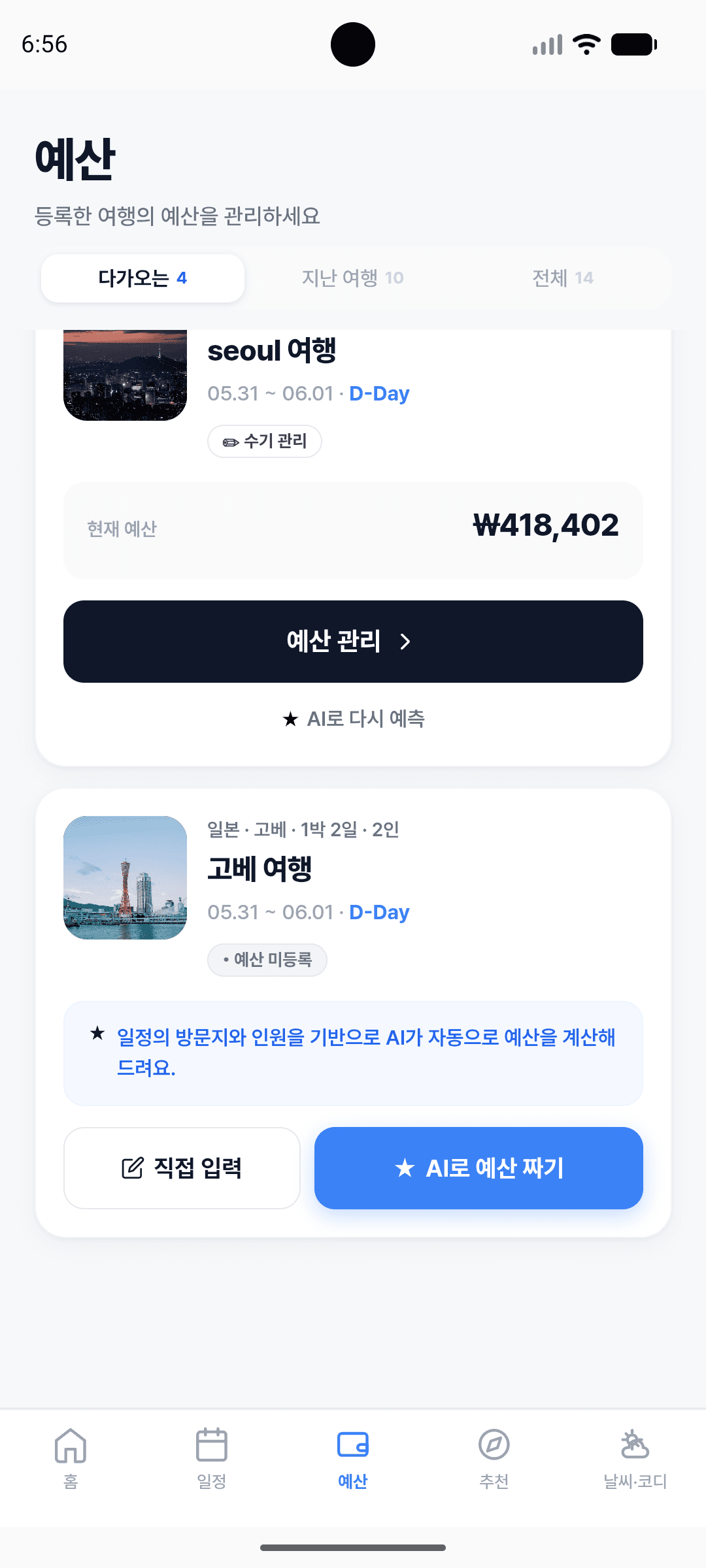 Travplan budget list screen