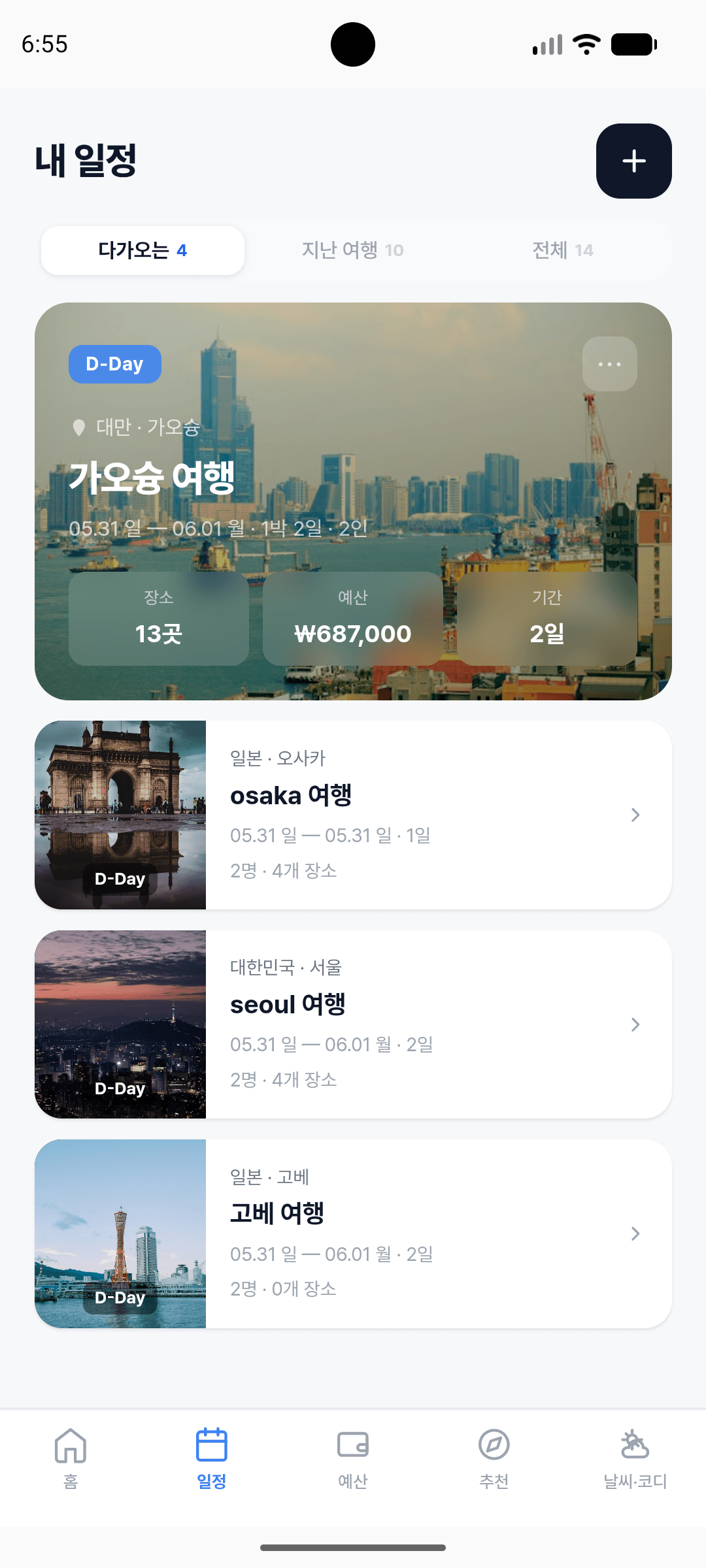 Travplan schedule list screen